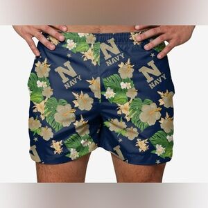 Navy Aloha Print LSwim Trunks Mens Large Shorts Blue 100% collegiate License New